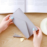 Zipper Clutch Wallet Light Gray Red Soft PU Leather