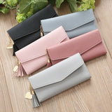 Zipper Clutch Wallet Light Gray Red Soft PU Leather