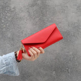 Zipper Clutch Wallet Light Gray Red Soft PU Leather