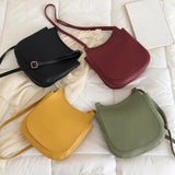 Women Wide Shoulder Bag Solid PU Leather Crossbody Large Capacity Bags
