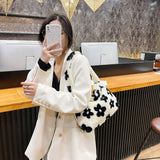 Winter Plush Flower Pattern Small Shoulder Bag Female Underarm Bag Handbag