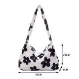 Winter Plush Flower Pattern Small Shoulder Bag Female Underarm Bag Handbag