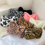 Winter Plush Flower Pattern Small Shoulder Bag Female Underarm Bag Handbag