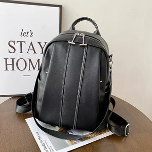 Women Leather Backpack Vintage Style Solid Bagpack Girls Preppy