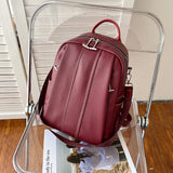 Women Leather Backpack Vintage Style Solid Bagpack Girls Preppy