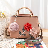 Flower Women PU Leather Handbag Embroidered Flag Female Hand Bag