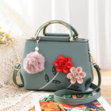 Flower Women PU Leather Handbag Embroidered Flag Female Hand Bag