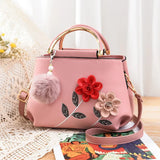 Flower Women PU Leather Handbag Embroidered Flag Female Hand Bag