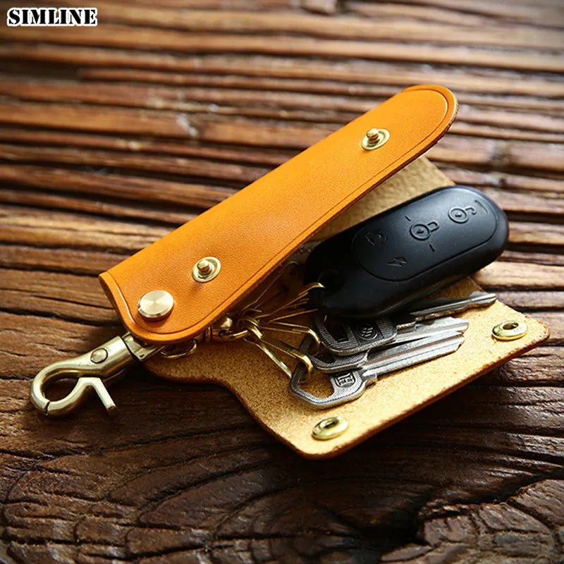 Leather Key Wallet Holder For Men Cowhide Key Pouch Case Keychain