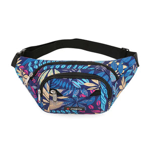 Leaf Printed Waist Bags Large Capacity Fanny Pack Men Women Canvas Travel Bag