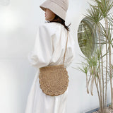 Vintage Woven Half Round Straw Beach Bag Bohemian Crossbody Rattan Bag