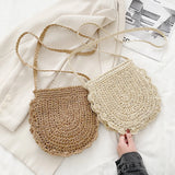 Vintage Woven Half Round Straw Beach Bag Bohemian Crossbody Rattan Bag