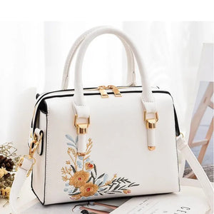 Floral Women PU Leather Boston Bags Female Handbags