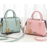 Floral Women PU Leather Boston Bags Female Handbags