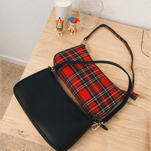 Vintage Retro French Plaid Red Shoulder Bag Women Handbag