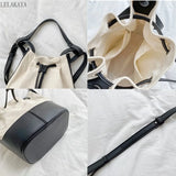 Canvas Stitching Bucket Bag Casual Shoulder Bag