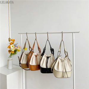 Canvas Stitching Bucket Bag Casual Shoulder Bag