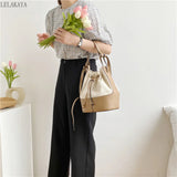 Canvas Stitching Bucket Bag Casual Shoulder Bag