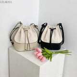 Canvas Stitching Bucket Bag Casual Shoulder Bag