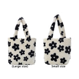 Women Flower Pattern Shoulder Bags Winter Plush Underarm Bags Faux Fur Handbag