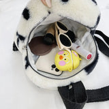 Women Plush Flower Pattern Backpack Female Shoulder Bags Teenger Girsl Furry Flu