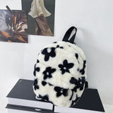 Women Plush Flower Pattern Backpack Female Shoulder Bags Teenger Girsl Furry Flu