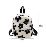 Women Plush Flower Pattern Backpack Female Shoulder Bags Teenger Girsl Furry Flu
