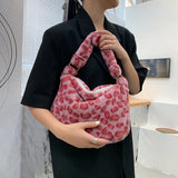 Women Plush Flower Shoulder Bags Furry Tote Handbag