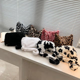 Women Plush Flower Shoulder Bags Furry Tote Handbag
