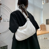 Women Plush Flower Shoulder Bags Furry Tote Handbag