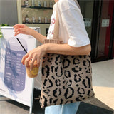 Japanese Style Knitted Leopard Shoulder Bag
