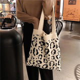 Japanese Style Knitted Leopard Shoulder Bag