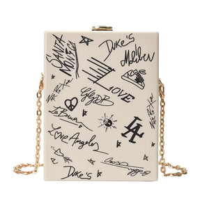 Chain Shoulder Bag Party Clutch Cartoon Printed Acrylic Box Lady Wallet Handbag