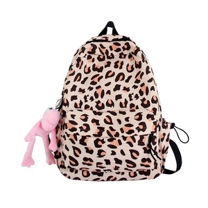 Leopard Print Women Backpack College Girls School Bag
