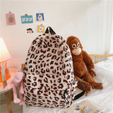 Leopard Print Women Backpack College Girls School Bag