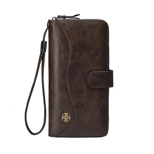 Men's Leather Zipper Clutch Purse Hand Strap Business Purses