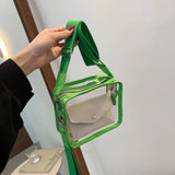 Transparent PVC Jelly Square Bag Wide Shoulder Strap Crossbody Messenger Bags