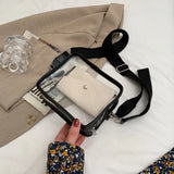 Transparent PVC Jelly Square Bag Wide Shoulder Strap Crossbody Messenger Bags