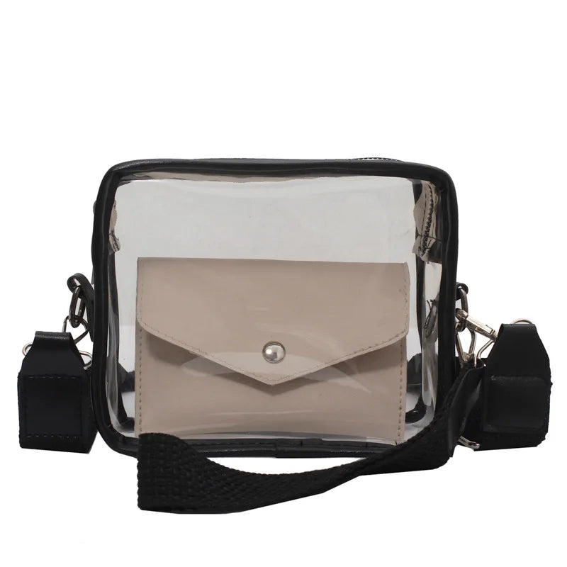 Transparent PVC Jelly Square Bag Wide Shoulder Strap Crossbody Messenger Bags