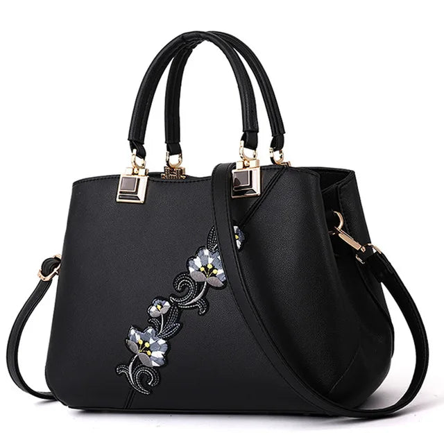 Embroidered Leather Handbag for Women