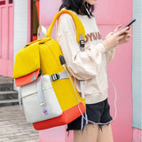 Mew Girl's Schoolbag Patchwork Backpacks For Teenager