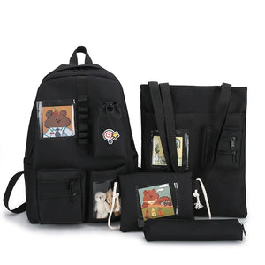 4 Pcs Sets Schoolbags For Teenage Girl Women Backpack Nylon Laptop