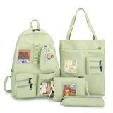 4 Pcs Sets Schoolbags For Teenage Girl Women Backpack Nylon Laptop