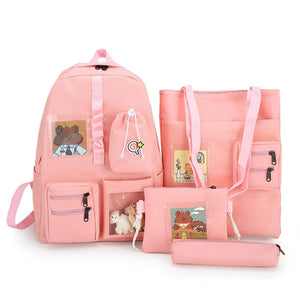 4 Pcs Sets Schoolbags For Teenage Girl Women Backpack Nylon Laptop