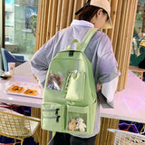 4 Pcs Sets Schoolbags For Teenage Girl Women Backpack Nylon Laptop