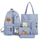 4 Pcs Sets Schoolbags For Teenage Girl Women Backpack Nylon Laptop