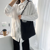 Corduroy Leopard Pattern Shoulder Bag with Thick Chain for Women