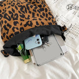 Corduroy Leopard Pattern Shoulder Bag with Thick Chain for Women
