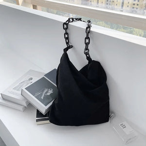 Corduroy Leopard Pattern Shoulder Bag with Thick Chain for Women