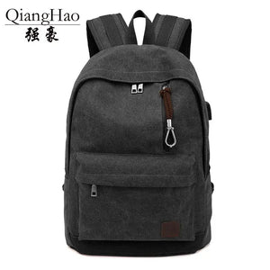 Canvas Backpack Anti-theft School Backpack USB Charging Bags Teen Travel